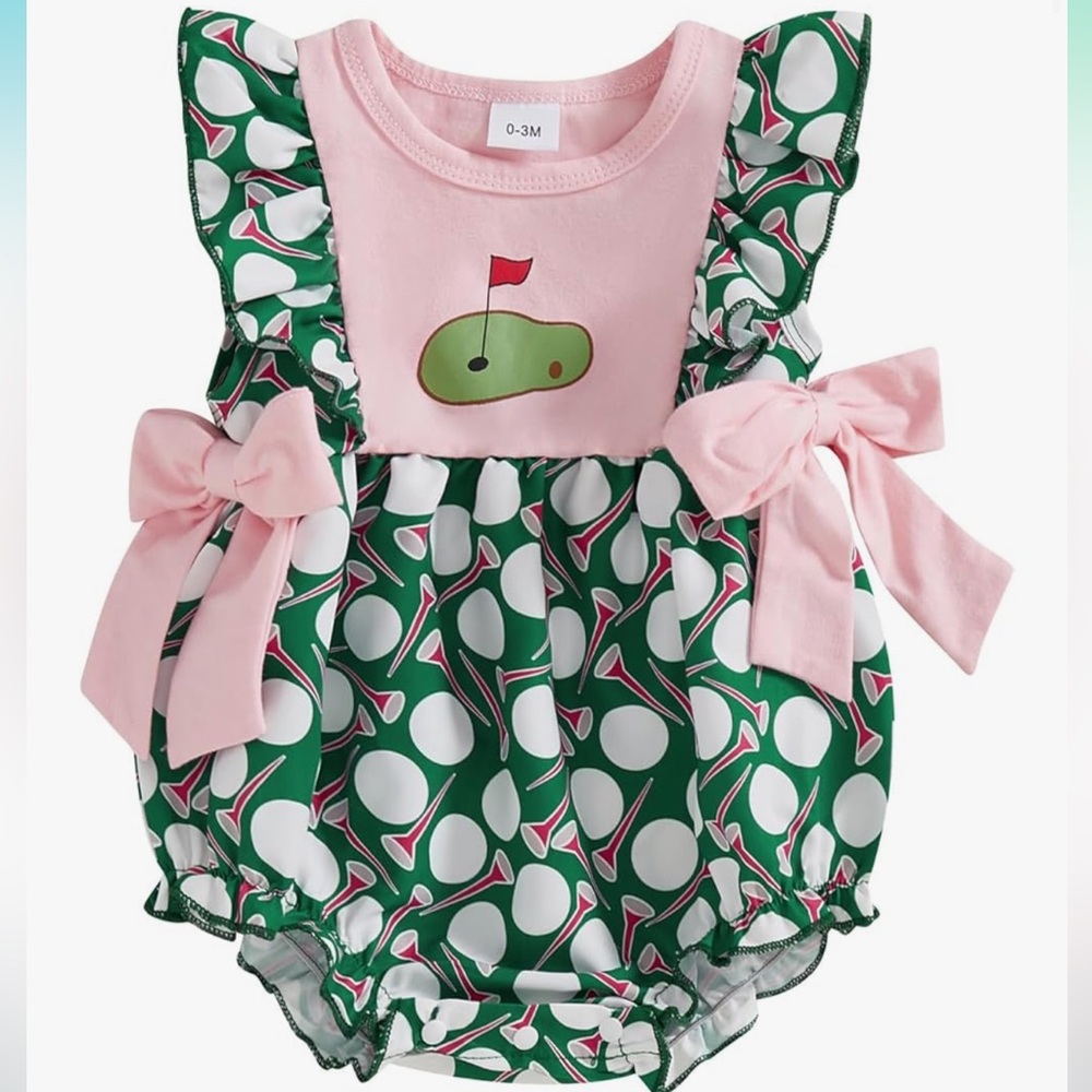 Pink and Green Baby Romper with Bow Accents
